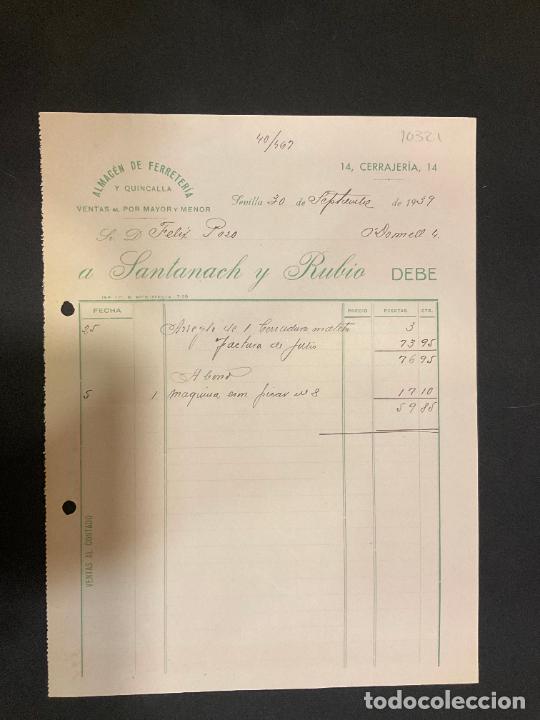 Factures anciennes: FACTURA. ALMACEN DE FERRETERIA Y QUINCALLA. VENTAS AL POR MEYOR Y MENOR. SEVILLA 1939