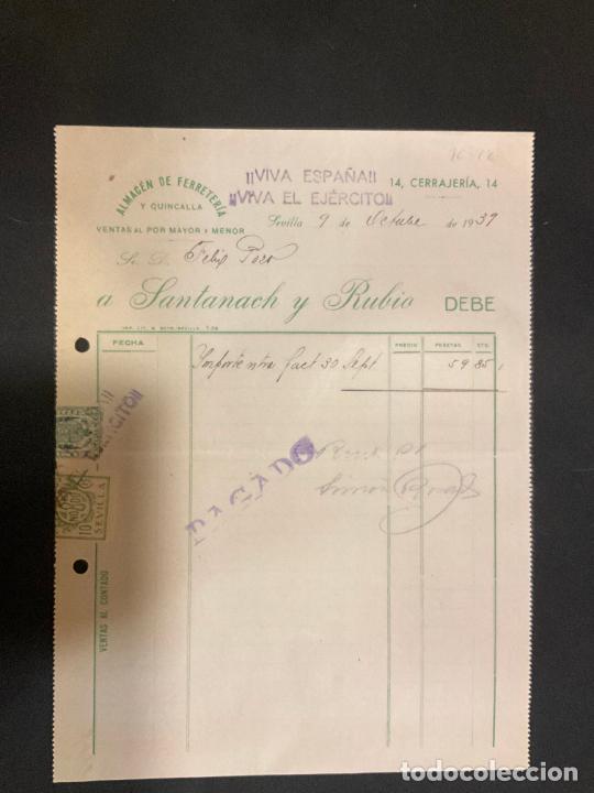Factures anciennes: FACTURA. ALMACEN DE FERRETERIA Y QUINCALLA. VENTAS AL POR MEYOR Y MENOR. SEVILLA 1939