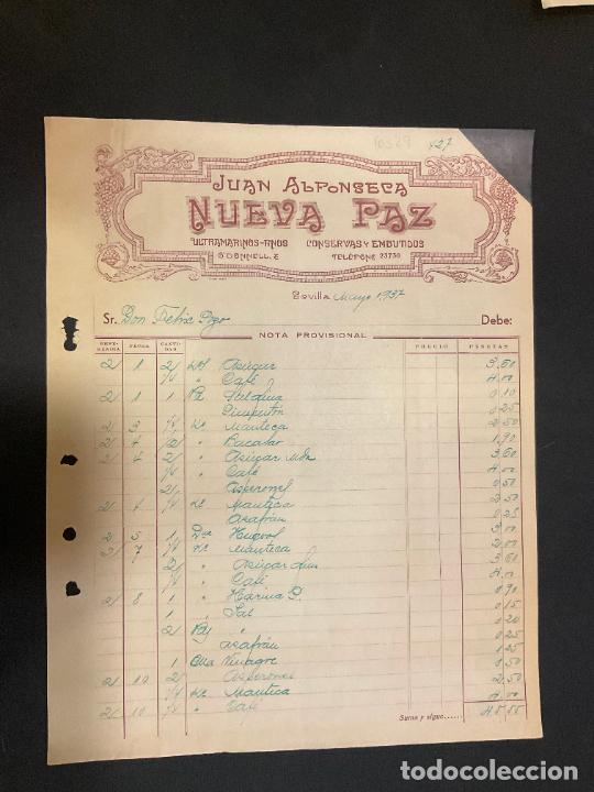 Factures anciennes: FACTURA. JUAN ALFONSECA. NUEVA PAZ. SEVILLA 1937. ULTRAMARINOS