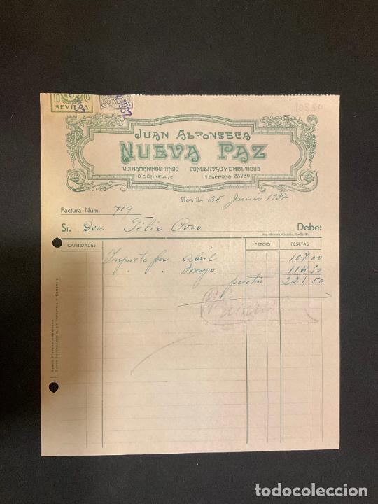 Factures anciennes: FACTURA. JUAN ALFONSECA. NUEVA PAZ. SEVILLA 1937. ULTRAMARINOS