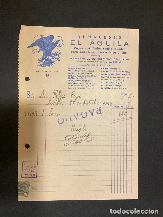 Factures anciennes: FACTURA. ALMACENES EL AGUILA. ROPAS Y ARTICULOS CONFECCIONADOS PARA CABALLEROS. 1940. SEVILLA