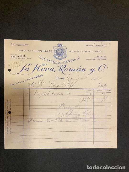 Factures anciennes: FACTURA. LA HERA, ROMAN Y CIA. CIUDAD DE SEVILLA. 1936. GRANDES ALMACENES DE TEJIDOS
