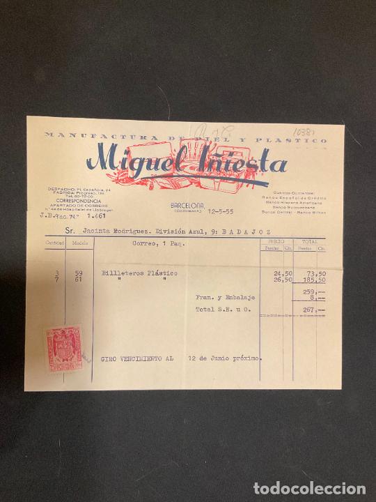 Old Invoices: FACTURA. MIGUEL I&Ntilde;IESTA. MANUFACTURA DE PIEL Y PLASTICO. BARCELONA 1955.