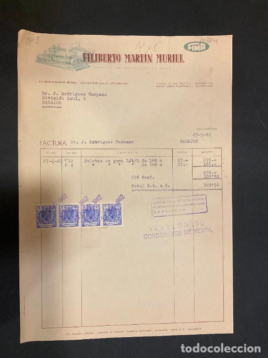 Old Invoices: FACTURA. FILIBERTO MARTIN MURIEL. ARTICULOS DE GOMA. SALAMANCA. 1962