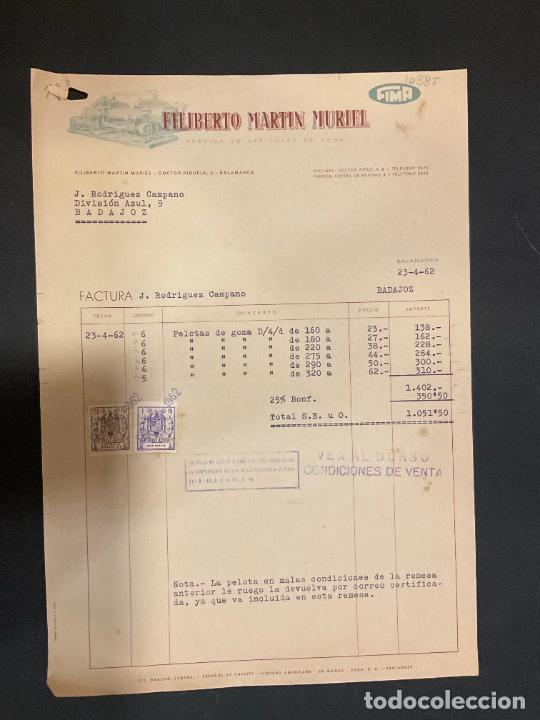 Old Invoices: FACTURA. FILIBERTO MARTIN MURIEL. ARTICULOS DE GOMA. SALAMANCA. 1962