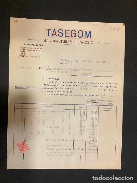 Old Invoices: FACTURA. TASEGOM. MANUFACTURAS DE CAUCHO. MADRID 1955.