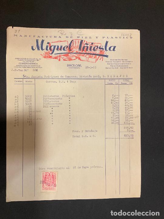 Old Invoices: FACTURA. MIGUEL I&Ntilde;IESTA. MANUFACTURA DE PIEL Y PLASTICO. BARCELONA 1955.