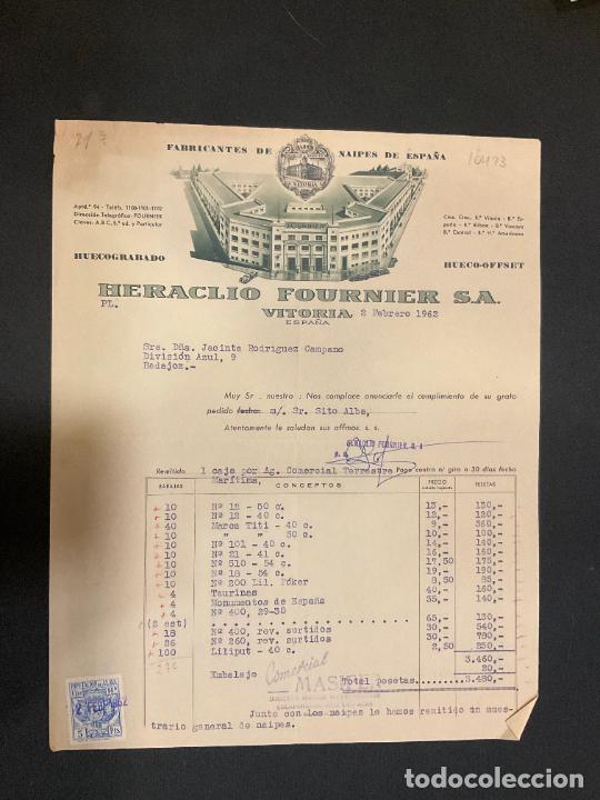 Old Invoices: FACTURA. HERACLIO FOURNIER. FABRICANTES DE NAIPES DE ESPA&Ntilde;A. VITORIA. 1962
