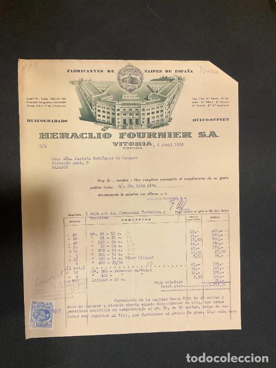 Old Invoices: FACTURA. HERACLIO FOURNIER. FABRICANTES DE NAIPES DE ESPA&Ntilde;A. VITORIA. 1962