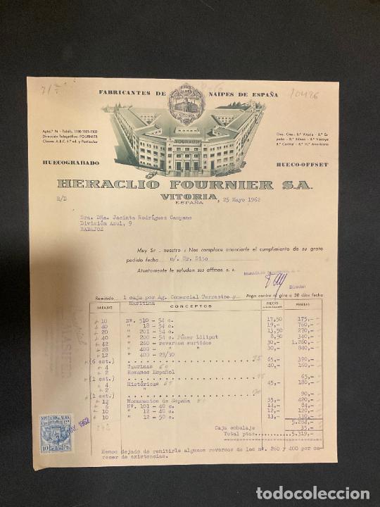 Old Invoices: FACTURA. HERACLIO FOURNIER. FABRICANTES DE NAIPES DE ESPA&Ntilde;A. VITORIA. 1962