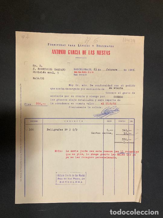 Old Invoices: FACTURA. ANTONIO GARCIA DE LAS MESTAS. BARCELONA. 1966. LAPICES Y BOLIGRAFOS