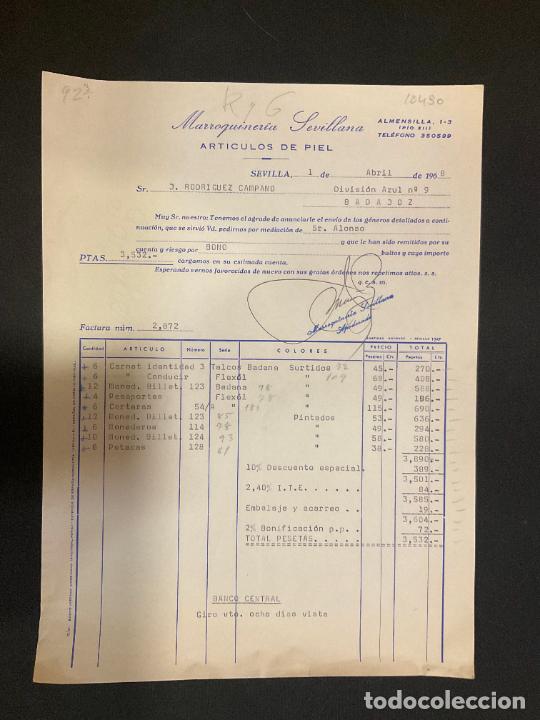 Old Invoices: FACTURA. MARROQUINERIA SEVILLANA. ARTICULOS DE PIEL. SEVILLA 1968