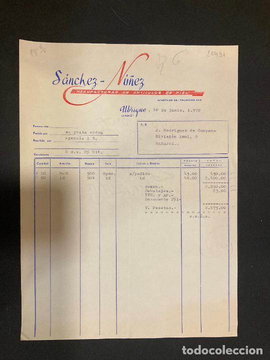 Old Invoices: FACTURA. SANCHEZ NU&Ntilde;EZ. UBRIQUE. 1970. MANUFACTURAS DE ARTICULOS DE PIEL
