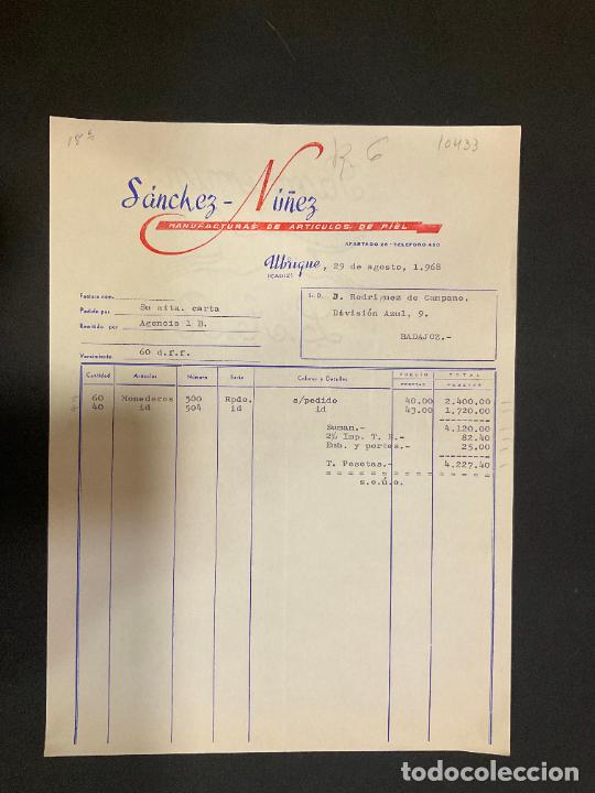 Old Invoices: FACTURA. SANCHEZ NU&Ntilde;EZ. UBRIQUE. 1968. MANUFACTURAS DE ARTICULOS DE PIEL