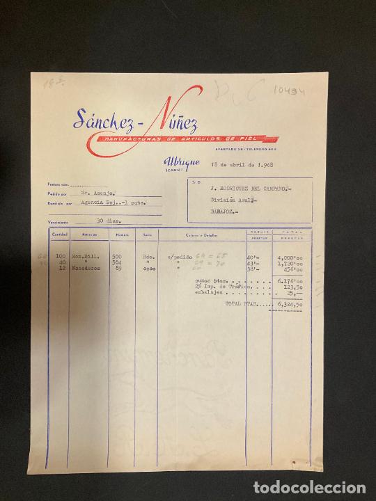 Old Invoices: FACTURA. SANCHEZ NU&Ntilde;EZ. UBRIQUE. 1968. MANUFACTURAS DE ARTICULOS DE PIEL