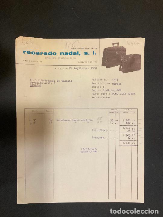 Old Invoices: FACTURA. RECAREDO NADAL. ARTICULOS DE PIEL. VALENCIA 1968.