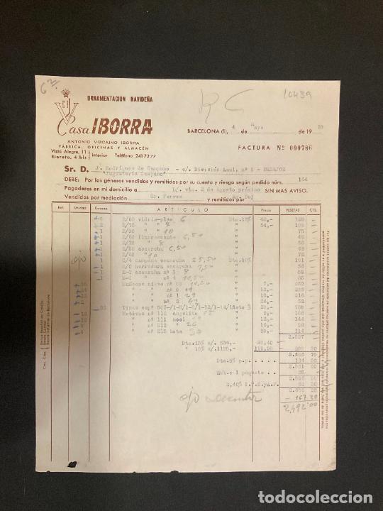 Old Invoices: FACTURA. CASA IBORRA. ORNAMENTACION NAVIDE&Ntilde;A. BARCELONA 1970. ANTONIO VIZCAINO IBORRA
