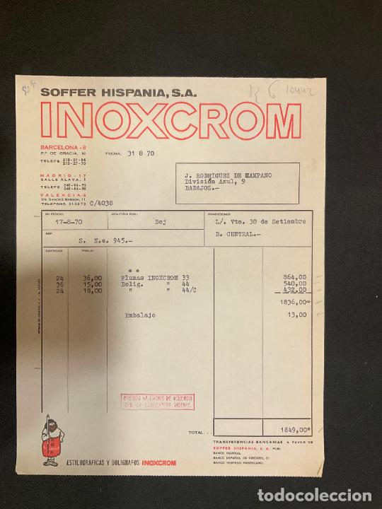 Old Invoices: FACTURA. SOFFER HISPANIA. BOLIGRAFOS INOXCROM. BARCELONA. 1970.