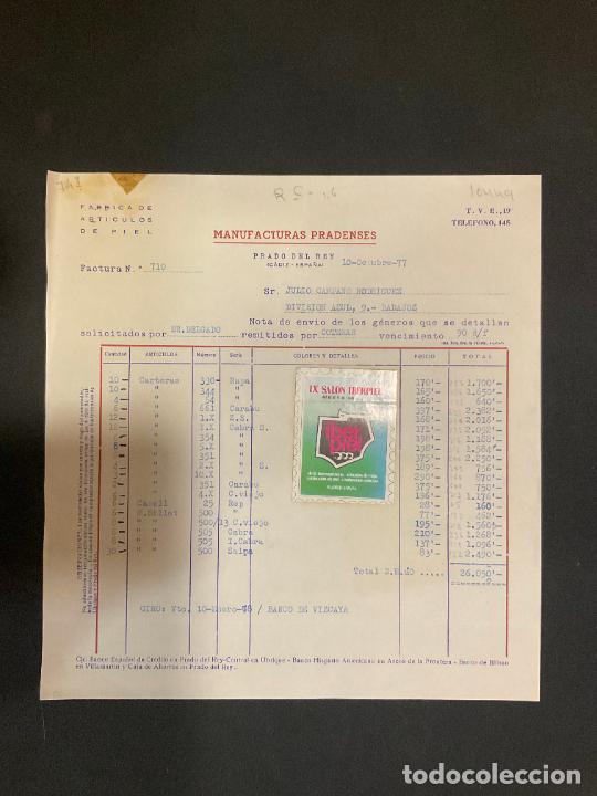 Old Invoices: FACTURA. MANUFACTUAS PRADENSES. ARTICULOS DE PIEL. PRADO DEL REY. CADIZ. 1977