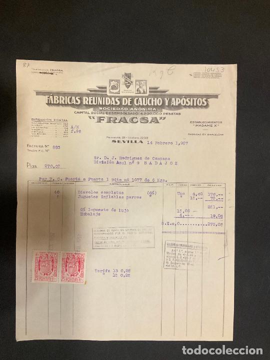 Old Invoices: FACTURA. FABRICAS REUNIDAS DE CAUCHO Y APOSITOS. FRACSA. SEVILLA 1957.