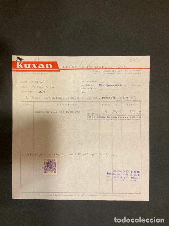 Old Invoices: FACTURA. KUXAN. INDUSTRIA TERMOPLASTICOS. ZARAGOZA. 1962