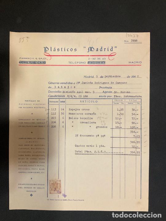 Old Invoices: FACTURA. PLASTICOS. MADRID. 1962. MANIPULADO DE MATERIAS PLASTICAS POR SOLDADURA ELECTRONICA
