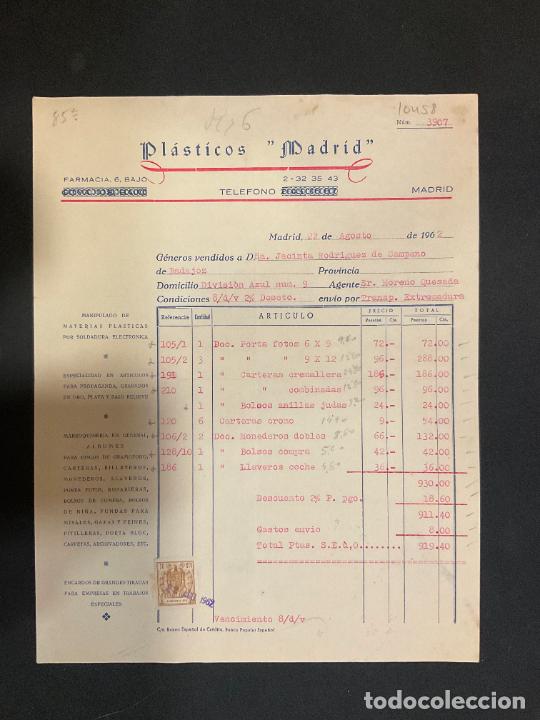Old Invoices: FACTURA. PLASTICOS. MADRID. 1962. MANIPULADO DE MATERIAS PLASTICAS POR SOLDADURA ELECTRONICA