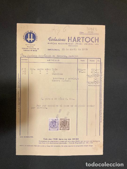 Old Invoices: FACTURA. EXCLUSIVAS HARTOCH. BARCELONA 1961. TRIM. GILDA.
