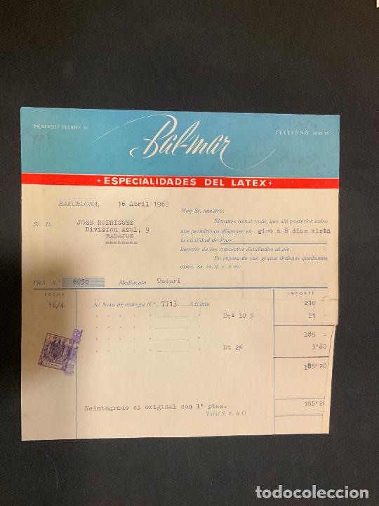 Old Invoices: FACTURA. BAL-MAR. ESPECIALIDADES DEL LATEX. BARCELONA 1962.