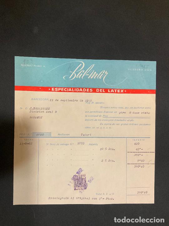 Old Invoices: FACTURA. BAL-MAR. ESPECIALIDADES DEL LATEX. BARCELONA 1962.
