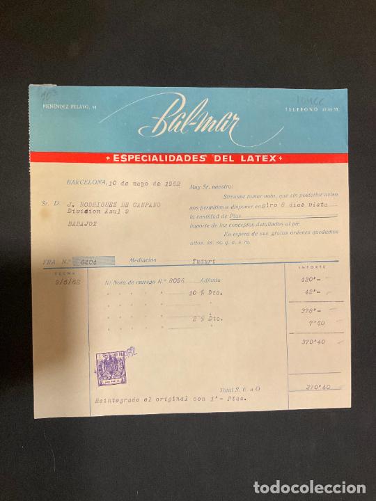 Old Invoices: FACTURA. BAL-MAR. ESPECIALIDADES DEL LATEX. BARCELONA 1962.