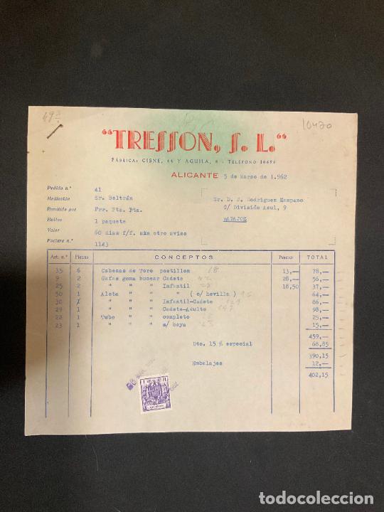 Factures anciennes: FACTURA. TRESSON. ALICANTE 1962. CABEZAS DE TORO