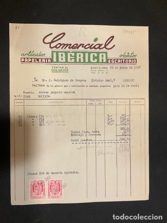 Factures anciennes: FACTURA. COMERCIAL IBERICA. PAPELERIA. ESCRITORIO. BARCELONA 1957