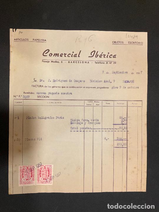 Factures anciennes: FACTURA. COMERCIAL IBERICA. PAPELERIA. ESCRITORIO. BARCELONA 1957