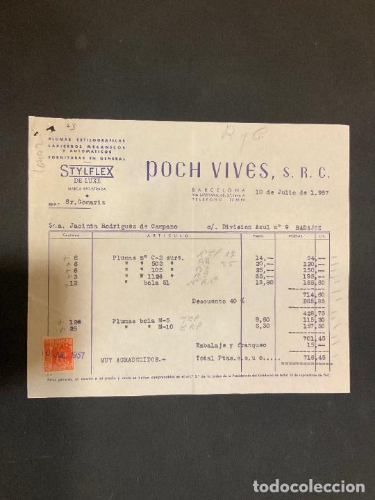 Factures anciennes: FACTURA. POCH VIVES. STYPLEX. PLUMAS ESTILOGRAFICAS. BARCELONA. 1957