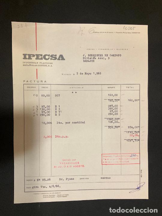 Factures anciennes: FACTURA. IPECSA. INDUSTRIAS PLASTICAS ESPA&Ntilde;OLAS. MADRID. 1966.