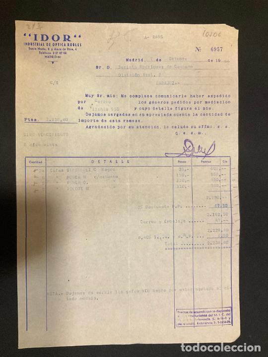 Factures anciennes: FACTURA. IDOR. INDUSTRIAL DE OPTICA ROBLES. MADRID 1966