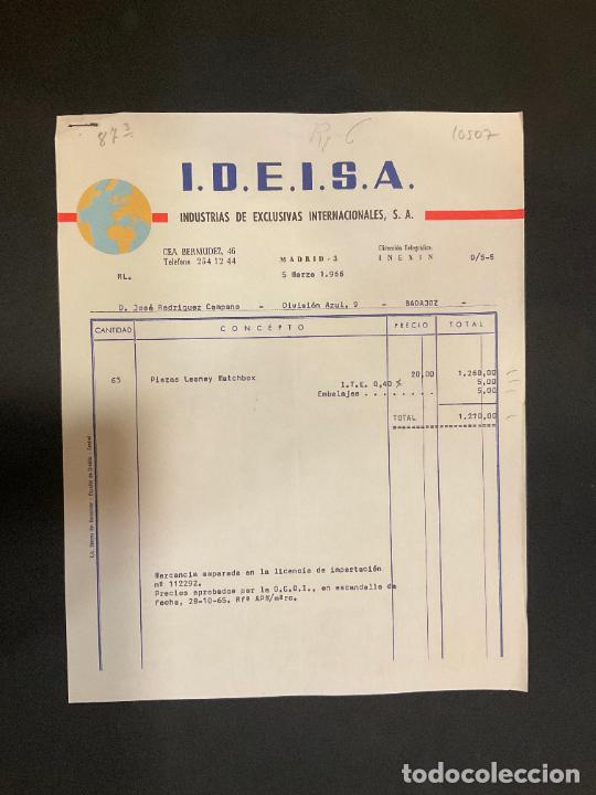 Old Invoices: FACTURA. I. D. E. I. S. A. IDEISA. INDUSTRIAS DE EXCLUSIVAS INTERNACIONALES. MADRID 1966