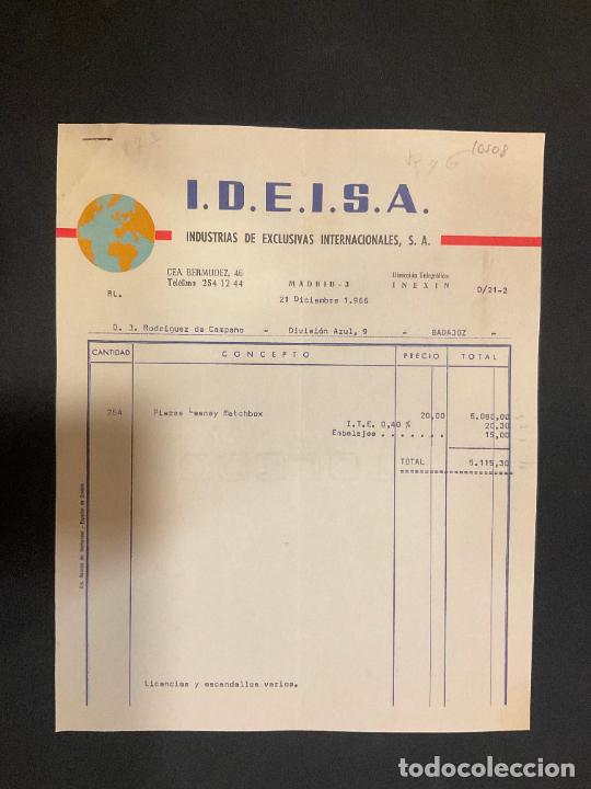 Old Invoices: FACTURA. I. D. E. I. S. A. IDEISA. INDUSTRIAS DE EXCLUSIVAS INTERNACIONALES. MADRID 1966