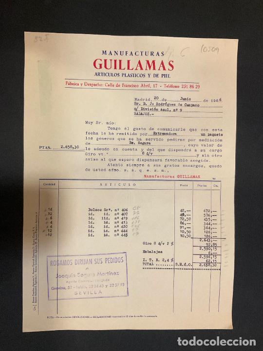 Old Invoices: FACTURA. MANUFACTURAS GUILLAMAS. PLASTICOS Y PIEL. MADRID. 1966