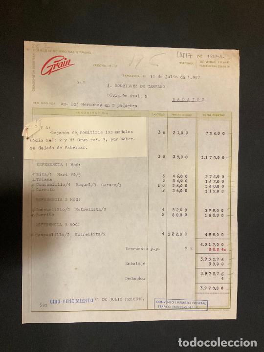 Old Invoices: FACTURA. GRAIN. CREACIONES EN JUGUETERIA Y OBJETOS TURISMO. BARCELONA 1967