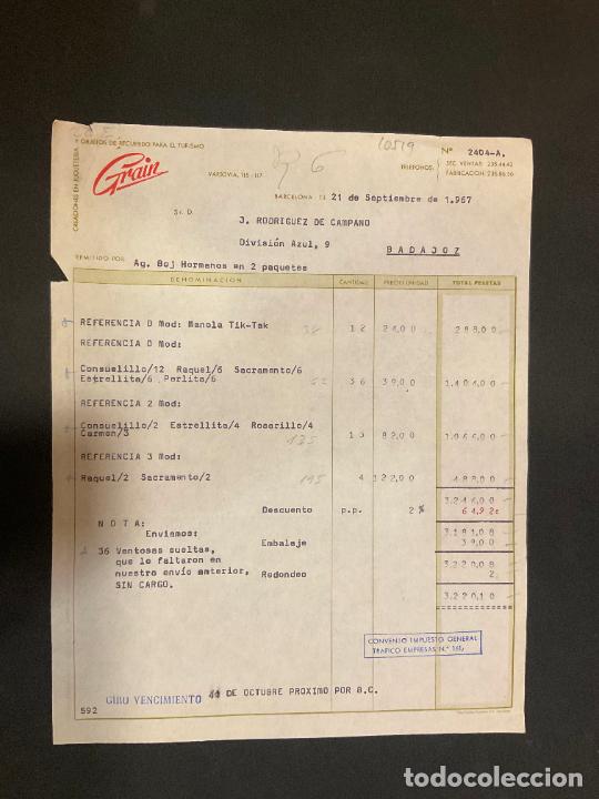 Old Invoices: FACTURA. GRAIN. CREACIONES EN JUGUETERIA Y OBJETOS TURISMO. BARCELONA 1967