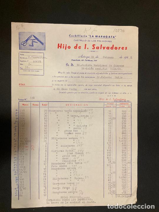Old Invoices: FACTURA. HIJO DE I. SALVADORES. 1970. ASTORGA. CUCHILLERIA LA MARAGATA. CASTRILLO DE LOS POLVAZARES