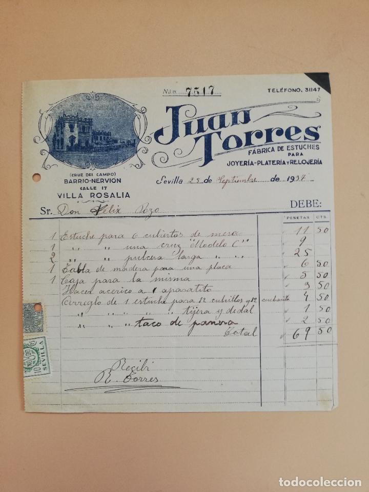 Old Invoices: FACTURA. FABRICA DE ESTUCHES PARA JOYERIA-PLATERIA Y RELOJERIA. JUAN TORRES. SEVILLA, 1937.