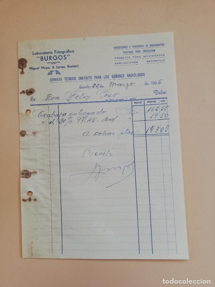 Old Invoices: FACTURA. LABORATORIO FOTOGRAFICO, BURGOS. SEVILLA, 1936.