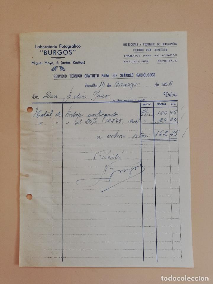 Old Invoices: FACTURA. LABORATORIO FOTOGRAFICO, BURGOS. SEVILLA, 1936.