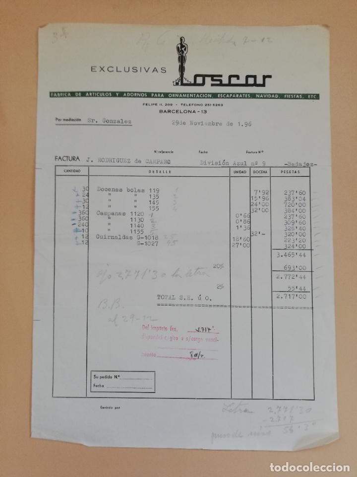 Old Invoices: FACTURA. FABRICA DE ARTICULOS Y ADORNOS PARA ORNAMENTACION. LOSCAR. BARCELONA, 1965.