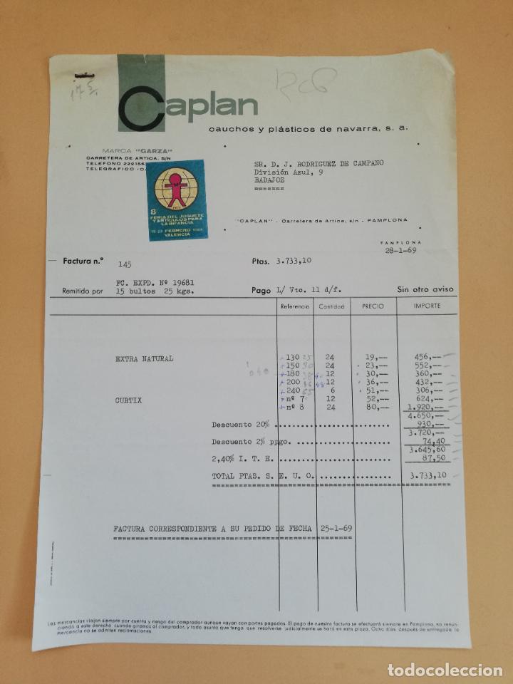 Old Invoices: FACTURA. CAPLAN. CAUCHOS Y PLASTICOS DE NAVARRA. BADAJOZ. 1969.