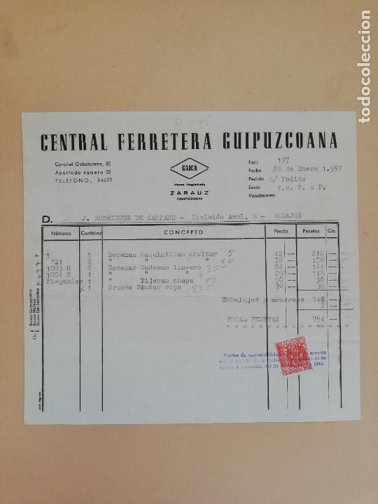 Old Invoices: FACTURA. CENTRAL FERRETERA GUIPUZCOANA. CAICA. ZARAUZ, GUIPUZCOA, 1957.