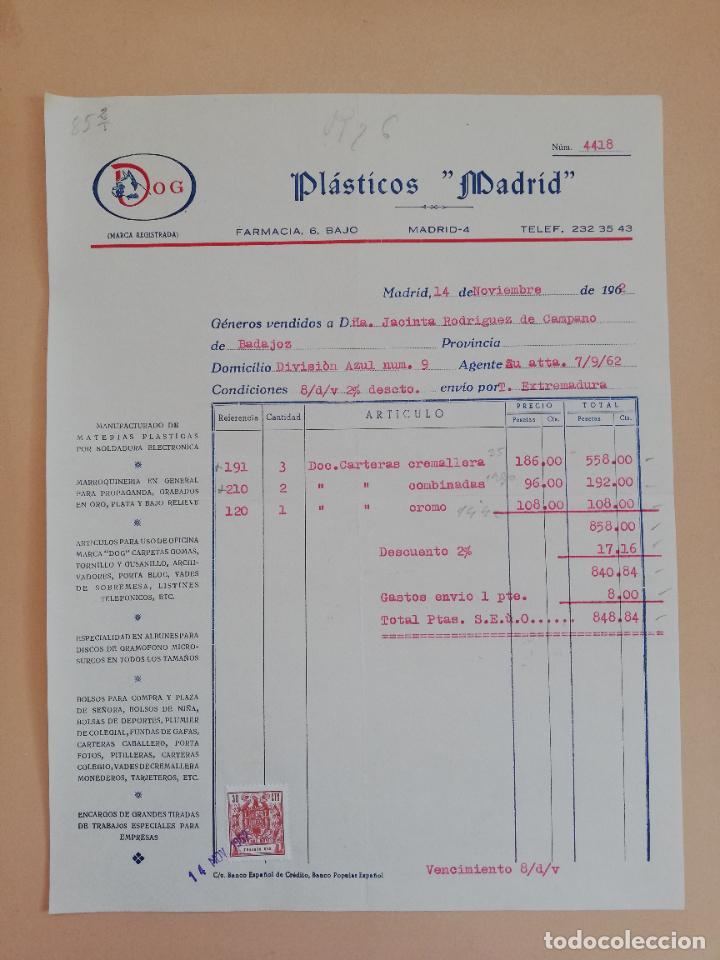 Old Invoices: FACTURA. DOG. PLASTICOS &rdquo; MADRID &rdquo;. MADRID, 1962.